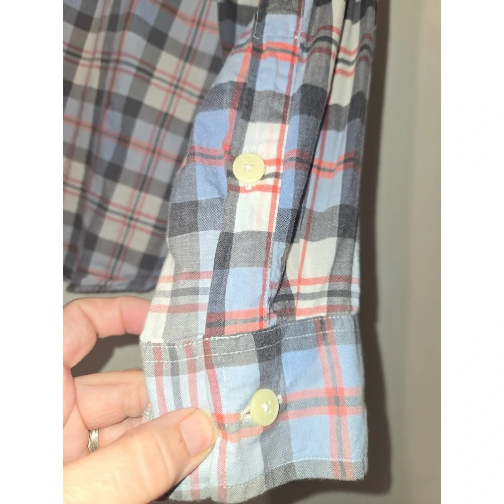 J.Crew Mens‎ Madras Plaid Button Down Shirt Blue Coral Tailored Fit Large